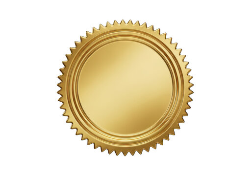 Shiny golden seal of approval or badge with serrated edges for assurance and product certification in a isolated on a transparent background