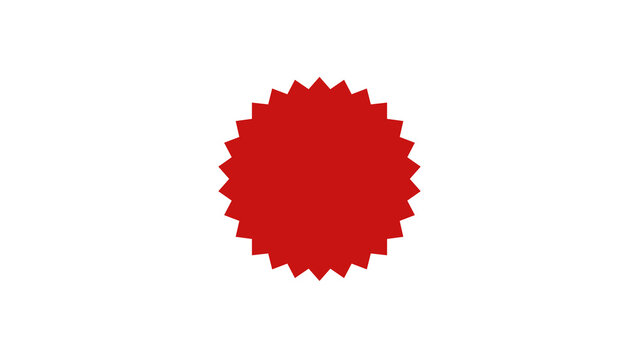 Shows a solid red starburst or jagged rosette emblem with multiple sharp points centered on a plain white background.