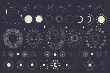 celestial body icons vector collection moon sun © Lelin