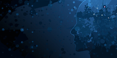 human head silhouette with abstract neural connections © Lelin