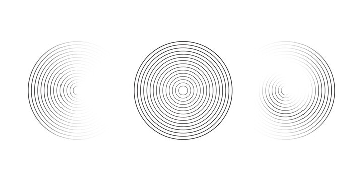 Dotted and linear sound wave signal set. Radial radio and music audio icon collection. Rippled radar vibration element sign bundle. Black curved impulse lines pack. Echo soundwave symbols. Vector