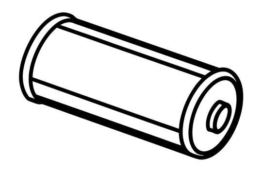 A detailed vector illustration of a single bullet casing in black and white with a plain background and bold lines for design purposes