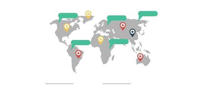Animated infographic elements for business presentation. Business intelligence and financial performance analysis report on the world map