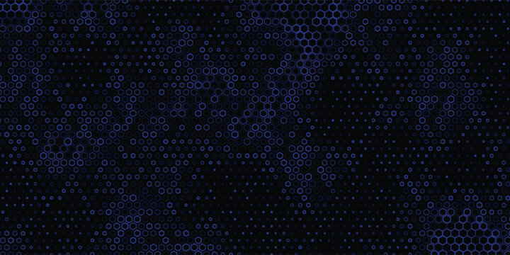 Bold navy hex grid with electric blue radiance graphic illustration