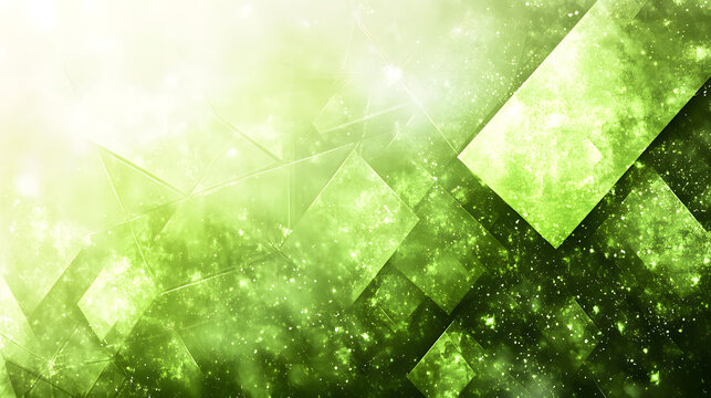 Abstract creative background with vibrant green leaves geometric elements on dark surface