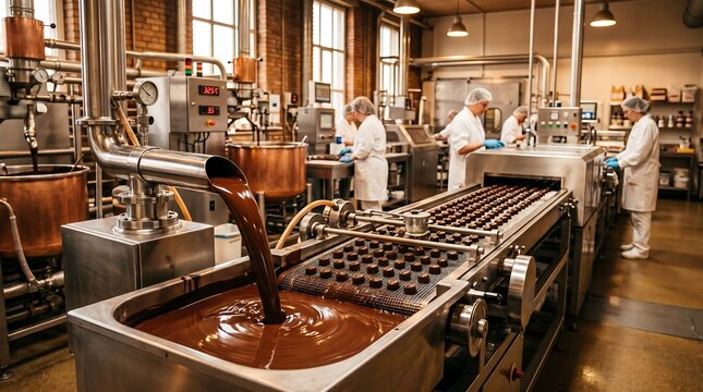 Chocolate factory workers making sweets
