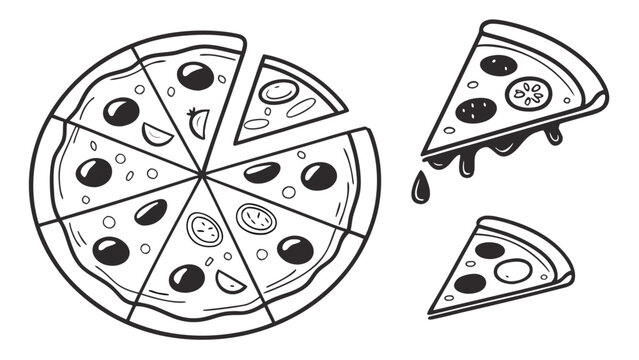 Vector illustration of a delicious pizza with olives and cheese slices delicious culinary restaurant