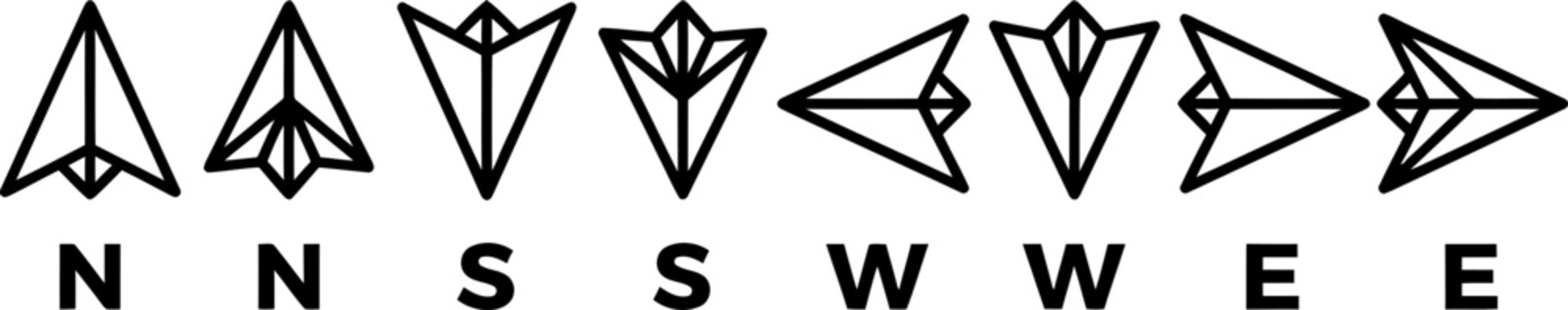 Compass direction icons with arrow symbols for north south west east