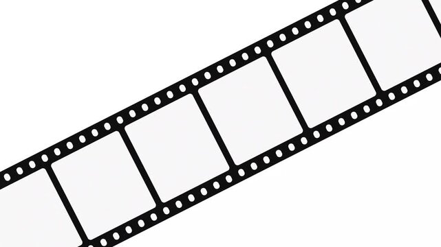 Classic black horizontal film strip scrolling 4k video animation. Right to left on an isolated white background with empty square windows