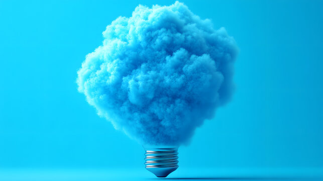 Creative lightbulb concept with colorful blue smoke exploding upward as an idea