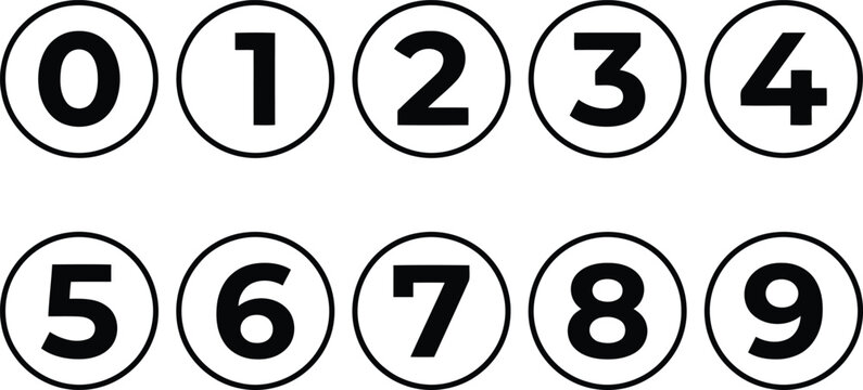 Set of numeric digits zero through nine in circles with collection mathematics arithmetic