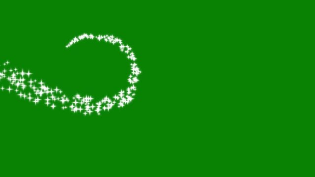 White glittering star particle trail forming a single loop on green screen background, chroma key magical swirl