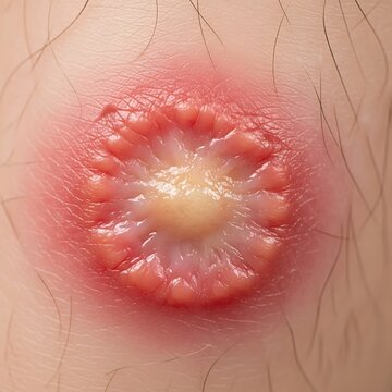 Close up of inflamed infected skin lesion.