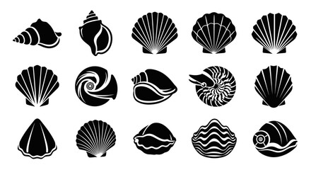 Black and white seashell silhouettes collection. © panut