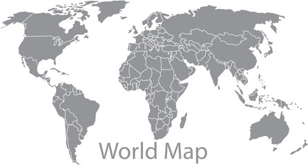 Obraz premium Simple grey world map illustration on a clean surface isolated on transparent background