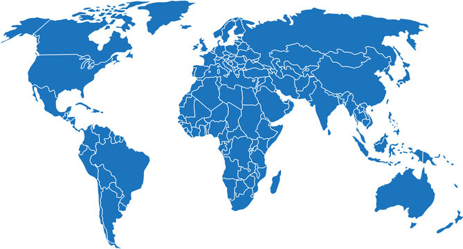 Blue world map illustration for global business design isolated on transparent background