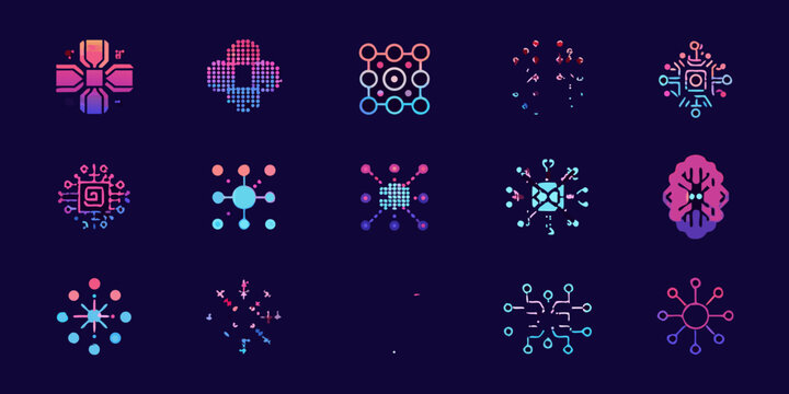 brain network icons vibrant vector neuron connection
