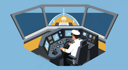 Man sitting in ship captain chair. © Anak