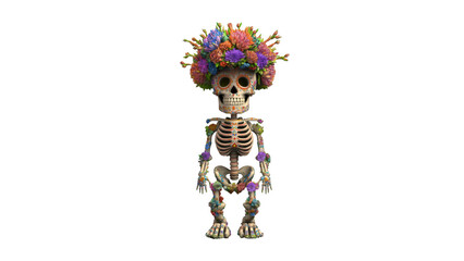 Obraz premium Skeleton adorned with floral for traditions, created with AI