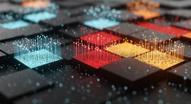 Abstract pattern of glowing 3D cubes for technology and data concepts.