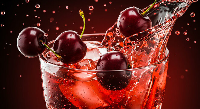 cherries falling into glass