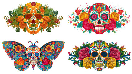 Obraz premium Colorful sugar skulls honor Day of the Dead, created with AI, PNG