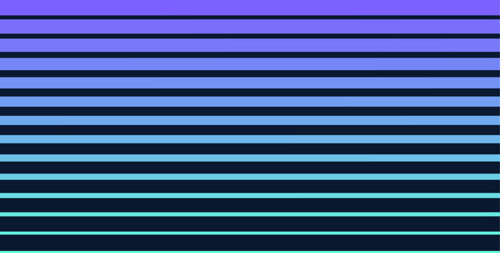 Neon purple and cyan halftone vector background with fading horizontal parallel lines