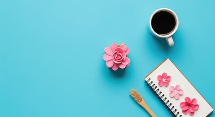 Naklejka premium Teacher's day appreciation coffee cake flowers notebook flatlay for educators school celebrations