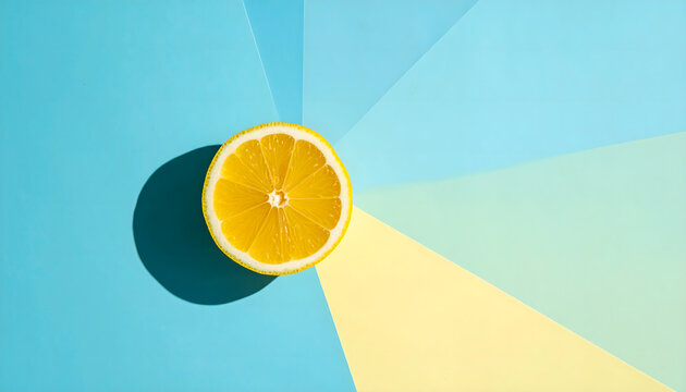 Lemon slice with long shadow minimal food concept fresh citrus modern aesthetic composition