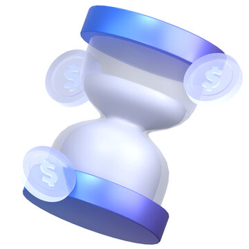 3D Claymorphism Hourglass Time Tracker with Floating Coins
