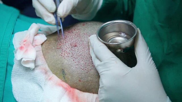 Medical Professional Collecting Hair Follicle Grafts for Transplantation
