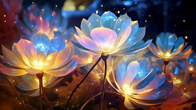 Digital technology glass crystal flowers fantasy scene background