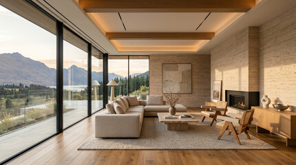 Fototapeta premium Luxury minimalist living room featuring premium materials