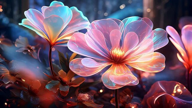 Digital technology glass crystal flowers fantasy scene background