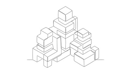 Fototapeta premium A black and white line drawing of stacked boxes.