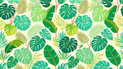 Fototapeta premium Tropical green leaves pattern closeup.