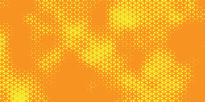 Dynamic yellow triangular mosaic creating depth on orange field digital pattern