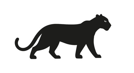 Fototapeta premium Silhouette of a powerful panther walking with pride, a symbol of strength and elegance, depicted in a clean black graphic on a white background