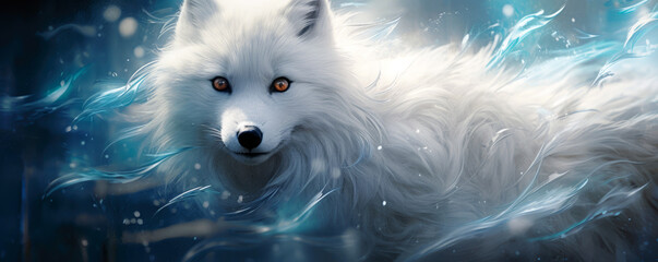 Naklejka premium white polar fox in mystic winter forest illustration