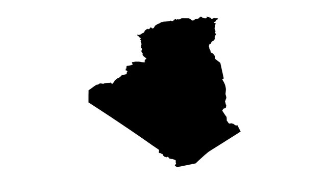 Black silhouette map of algeria shape outline isolated on transparent background