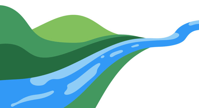 Blue Water Flowing Through Landscape.
