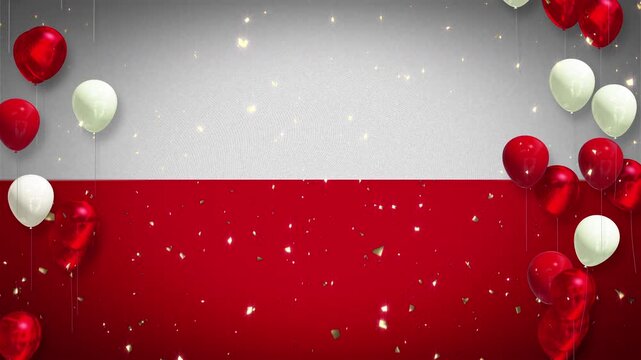 Loop, winner, Polish flag, national flag, celebration, event, soccer, football, volleyball, ski jumping, background, athlete introduction, confetti, red, white, green, balloons, copy space, Poland.