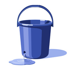 Blue Plastic Bucket with Handle Leaking. © rofik