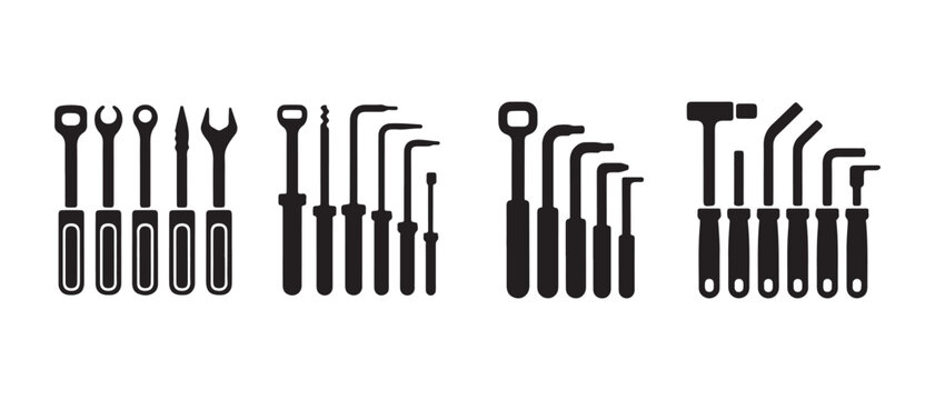 Set of professional locksmith tools and tension wrenches for lock picking in a clean flat vector style.