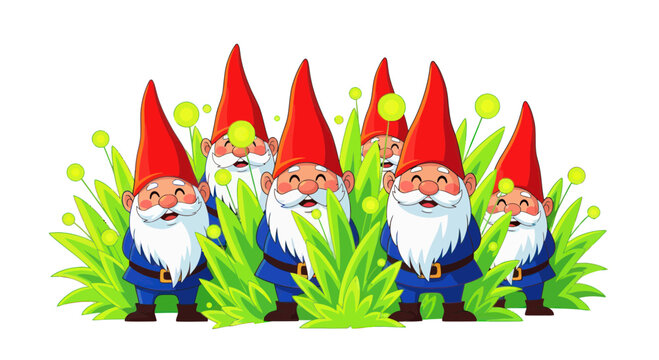 Group of garden gnomes standing together.
