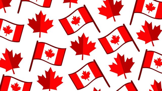 Patriotic Canada Day animation featuring a seamless pattern of Canadian flags and maple leaves. Ideal for holiday backgrounds, national celebrations, festive promotions, and cultural events.