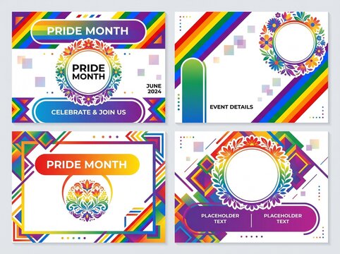 blank pride month poster templates with rainbow gradient geometric