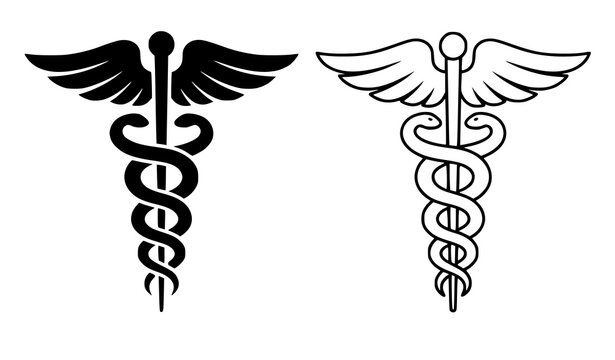 Medical Caduceus Symbol Vector Set in Solid and Outline Styles