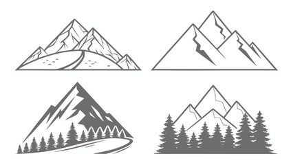 Fototapeta premium Vector illustration set of hand drawn mountain and forest graphic icons with mountain landscape adventure