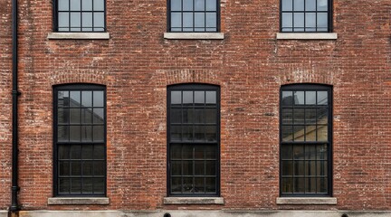 Naklejka premium Weathered brick wall with industrial window frame